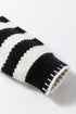 Gold-Tone Button Stripe Pattern Crew Neck Long Sleeve Knit Cardigan Sweater